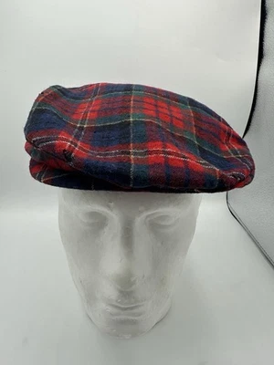 Gorra plana de lana Pendleton a cuadros tartán sombrero de noticiero rojo azul hecho en EE. UU. talla mediana Foto 1 de 4