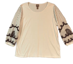 Chicos White Cotton Blue Embroidered Long Sleeves Size 3 - Picture 1 of 7