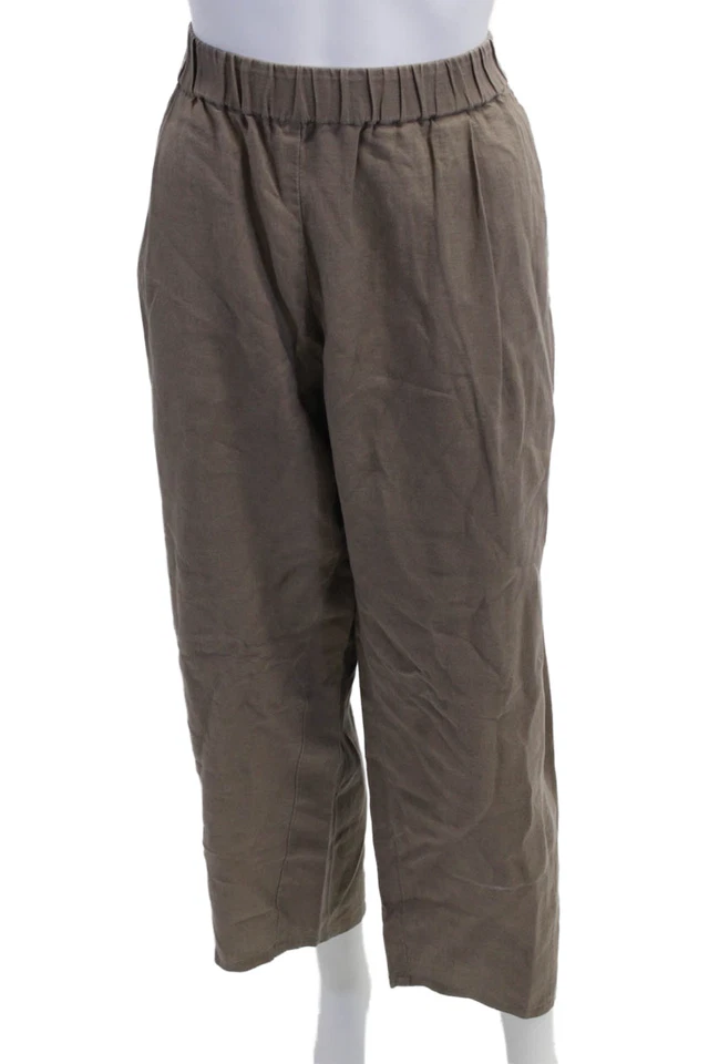 Eileen Fisher Womens Cropped Organic Linen Pants Brown Bohemian Size XL - Image 1 of 4