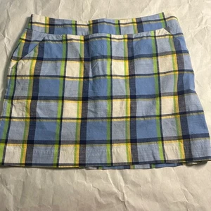 Loudmouth Ladies Plaid Skort Blue Yellow White Golf Skirt US 10 Inside Stain - Picture 1 of 7