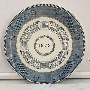 Vintage 1973 Royal China Currier & Ives 10" Calendar Plate Blue - Picture 1 of 5