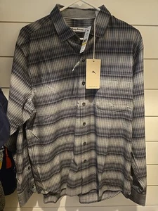 Tommy Bahama Men's Size Medium Fog Grey Lazlo Ombre Stripe Button Shirt - Picture 1 of 5