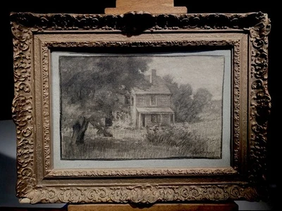 George INNESS, "Granja" Carbón Dibujo Preparatorio Para Pintura al Óleo - 1856 Foto 1 de 4