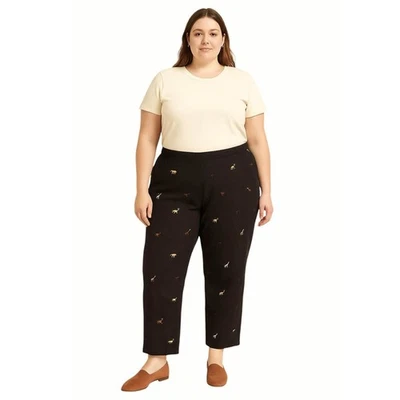 Pantalones Stonebridge Vintage Lino Safari Bordados Animal Boho Cottage Negro 10 Foto 1 de 4