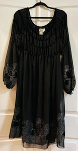M.S.S.P. Abito donna 2X nero boho manica vescovo velluto ricamato floreale - Foto 1 di 17