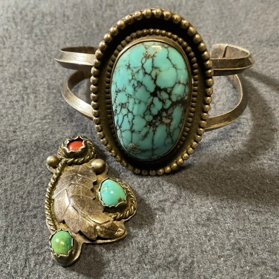 Lote de Joyas Nativas Americanas Turquesa Plata Esterlina De Colección - Brazalete + Foto 1 de 4