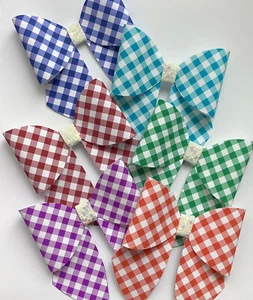 SCHOOL GINGHAM SAILOR BOW PRINTED CANVAS FABRIC BOW TEMPLATE TO MAKE HAIR BOWS - Picture 1 of 30