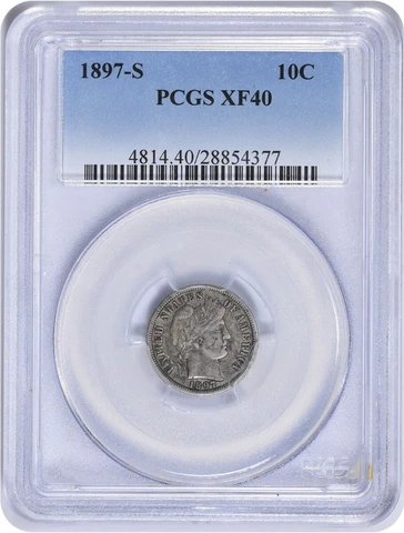 1897-S Barber Silver Dime EF40 PCGS Cover