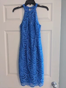 Vestido Lilly Pulitzer Kenna Bennet Azul Festoneado Abanico Encaje Talla 00 - Imagen 1 de 5