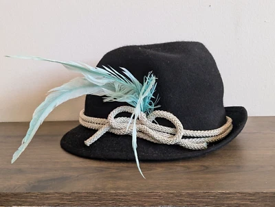 Golden Gate Hate Co Vintage Fedora Azul Pluma Lana 71/4 Cuerda Fieltro Negro Foto 1 de 4