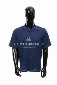 NEU Herren Montique Freizeithemd normale Passform Camp Kragen kurze Ärmel NV BLAU USA - Bild 1 von 1