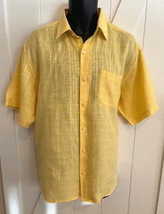 Tommy Bahama Mens Short Sleeve Linen Button Up Shirt - Size Large - Yellow Beach - Picture 1 of 8