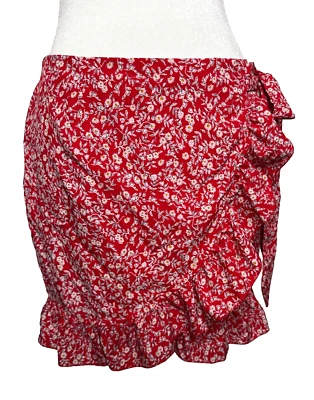 Minifalda roja con volantes florales para mujer M corbata envolvente sintética Foto 1 de 3