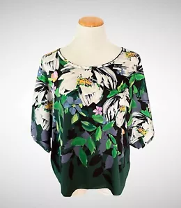 White House Black Market Green Floral Oversized Short Sleeve Blouse, Size L - Picture 1 of 8