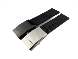 22 24mm Black Rubber/Silicone Strap Band fit Breitling Super Ocean Watch + Pins - Picture 1 of 14