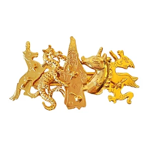 Gold Plated Fairytale / Fantasy Barrette w/ Unicorns Wizard Dragons ~ 4" - Picture 1 of 15