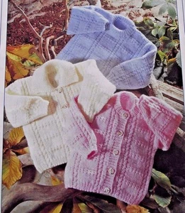KNITTING PATTERN BABY/CHILD COLLARED, V-NECK CARDIGANS & JUMPER IN ARAN 7 SIZES - Picture 1 of 1