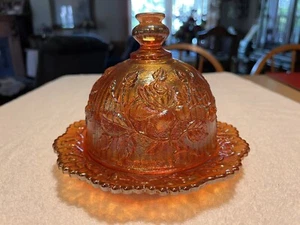 Imperial Glass Rubigold Carnival Open Lustre Rose  Covered Butter Dish Marigold - Picture 1 of 10