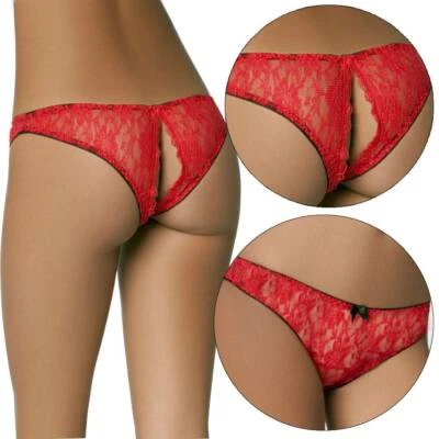 Women's Lace Panties Crotchless Underwear Thongs Lingerie G-string Floral Briefs - Image 1 of 4