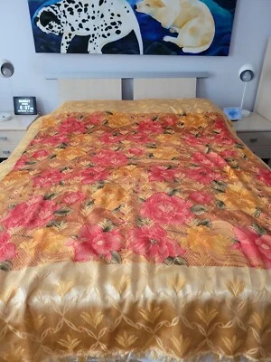 Vintage Bohemian Gold and Pink flowers Queen Bed Cover size  90"x 83" Stunning  - Image 1 of 4