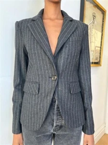 Veronica Beard Hudson Gray Pinstriped Wool Tyra Dickey Jacket Size 6 $748 - Picture 1 of 6