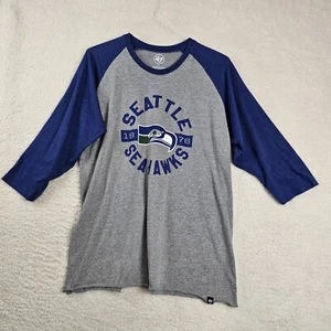 47 Brand Seattle Seahawks Shirt Women's Large Blue Gray Raglan 3/4 Sleeve NFL - Picture 1 of 10