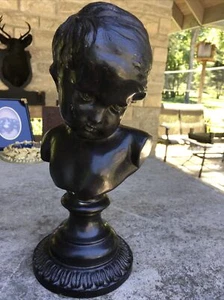 ANTIQUE SPELTER BOY BUST STATUE BRONZE WASH HEAVY ADORABLE 10”T - Picture 1 of 12
