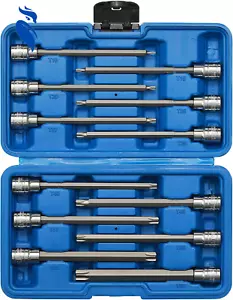 Drive Extra Long Torx Bit 12PCS 3/8 Socket Steel 5.9 Length Star Set T10 - T60 - Picture 1 of 12