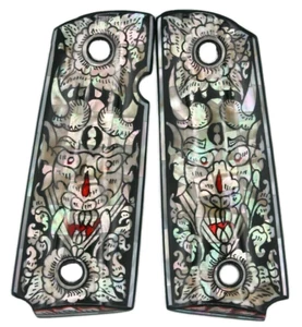 Colt 1911 Defender Pear Grips fit Kimber Compact Officer Black Japan Art devil - Picture 1 of 13