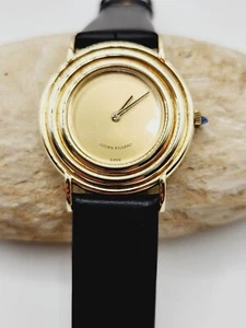 Reloj Lucien Piccard oro amarillo 14KT correa de cuero blanco negro unisex - Imagen 1 de 10