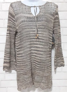 New Directions Sweater Women's Size S Small Beige Open Crochet Overlap Back NWT - Picture 1 of 7