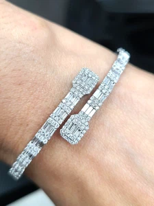 DEAL!3.35CT 100% Natural Baguette Diamond Eternity Cuff Bangle Bracelet 14K Gold - Picture 1 of 17