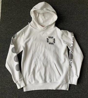 Sudadera con Capucha Deus Ex Machina Defacto Para Hombre Mediana Blanca Pullover DXM Records NY Foto 1 de 4