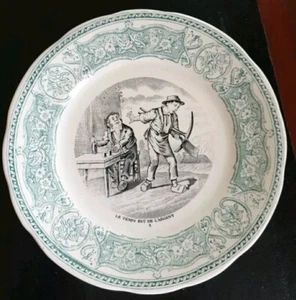 ASSIETTE PARLANTE ANCIENNE FAIENCE DE DIGOIN & SARREGUEMINES PROVERBE N*4 - Picture 1 of 3