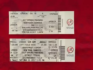 2017 FRÜHLING TRAININGSTICKET STUBS NEW YORK YANKEES / TIGERS/PHILLIES - Bild 1 von 2