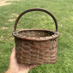 19c Antique Primitive Splint Wood Gathering Basket AAFA NEW ENGLAND ~ PATINA! - Picture 1 of 7