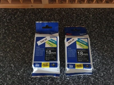 X2  Brother TZE-345 Laminated Labelling Tape 18mm White On Black Label Cartridge - image 1 of 2