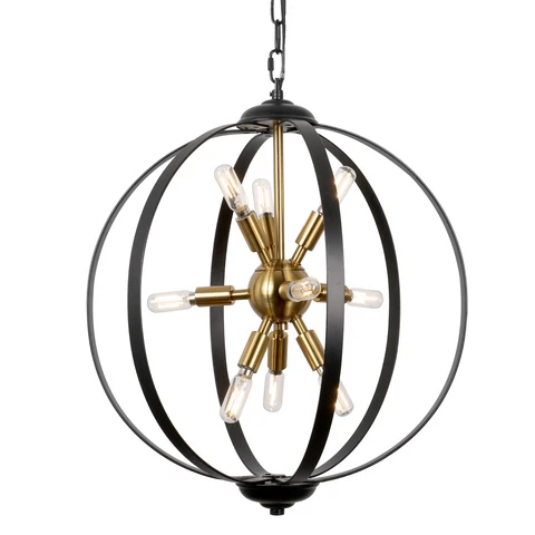 Industrial Chandelier 9-Light Black & Gold Hanging Lighting Globe Ceiling Light Cover