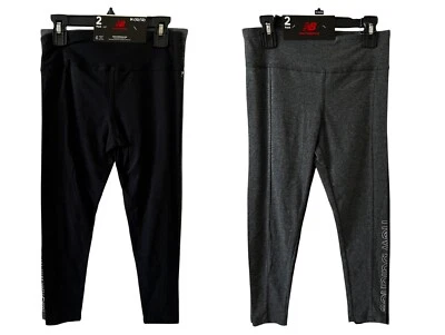 Paquete de 2 leggings deportivos New Balance para niñas pantalones negros grises ajustados niños grandes M Foto 1 de 4
