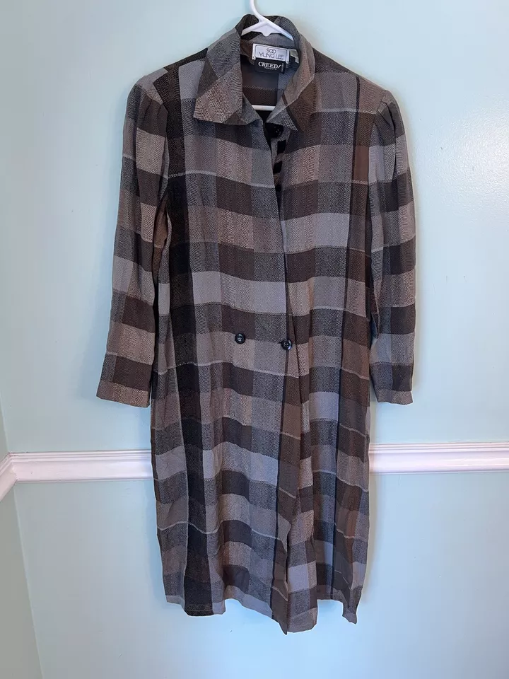 Soo Yung Lee Umi Collections Vtg Silk Tunic Dress Sz 10 Brown Plaid 80’s Creeds - Image 1 of 4