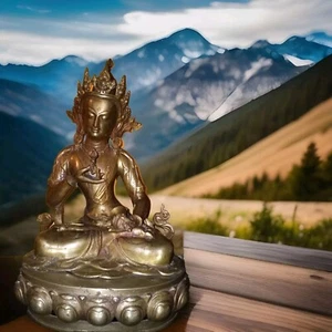 Stunning Vajrasttva Seated Buddha Cast Brass Statue- Tibetan The Roof Of World - Picture 1 of 15