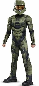 NEW Halo Master Chief Halloween Costume Boys Small 4-6 Green Mask Muscles - Picture 1 of 6