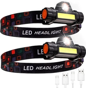 2 USB COB LED Stirnlampe Kopflampe Wiederaufladbar Scheinwerfer Wasserdicht Akku - Bild 1 von 7