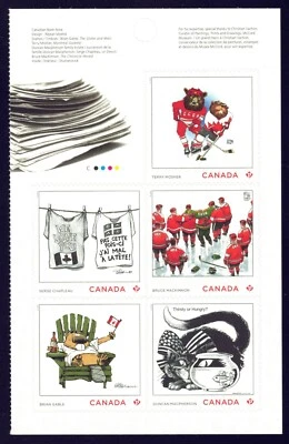 Canada sc#3297-3301 Editorial Cartoonists, Left Pane of Booklet, Mint-NH - Image 1 of 2