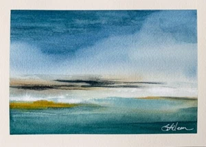 Watercolor Painting Orig. Semi-Abstract Landscape Sky AFTER THE RAIN Signed 5x7 - Picture 1 of 4