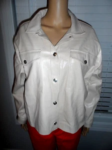 Cool Tahari size L cream bone button up faux leather jacket shirt women NWT - Picture 1 of 7