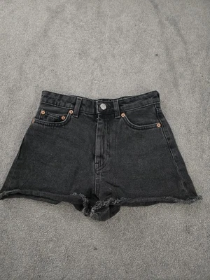 Monki size 4 w24 washed black denim shorts high waisted hot pants - Image 1 of 4