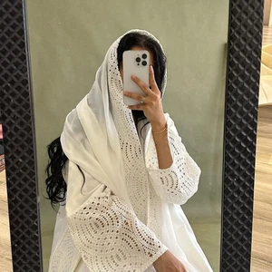 Elegant Chiffon Women Cardigan With Scarf Muslim Lace Splicing Robe Eid Prayer - Picture 1 of 15