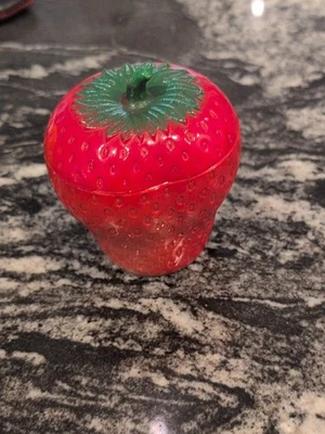 Vintage Hazel Atlas Strawberry Shaped Painted Milk Glass Jam Jar 1940/50s Jelly - Image 1 of 4