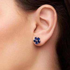 2.00Ct Pear Lab-Created Blue Sapphire Huggie Hoop Earring 14K White Gold Plated - Picture 1 of 3